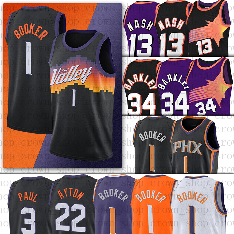 

Devin 1 Booker Phoenixs Sun Basketball Jerseys Chris 3 Paul DeAndre 22 Ayton Charles 34 Barkley Steve 13 Nash, Ncaa