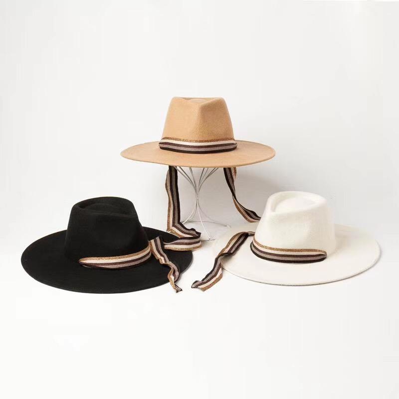 

Women Leisure Panama Jazz Hat White Wool Long Ribbon Fedoras Hat Cap Men, Black