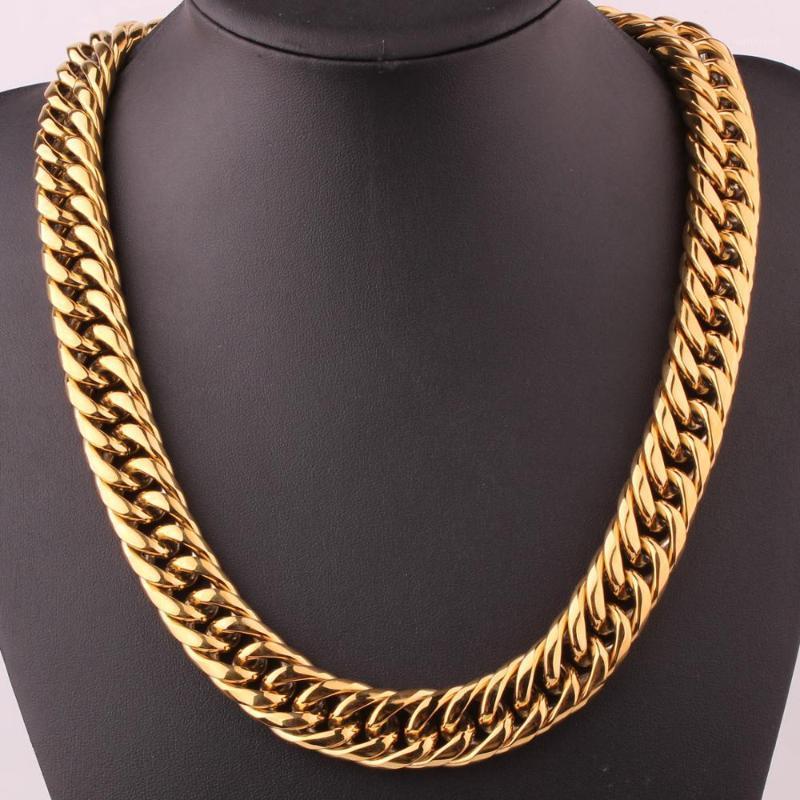 

Granny Chic 18mm Mens Chain Heavy Huge 316L Stainless Steel Gold(Color) Cut Double Curb Link Rombo Necklace Or Bracelet1
