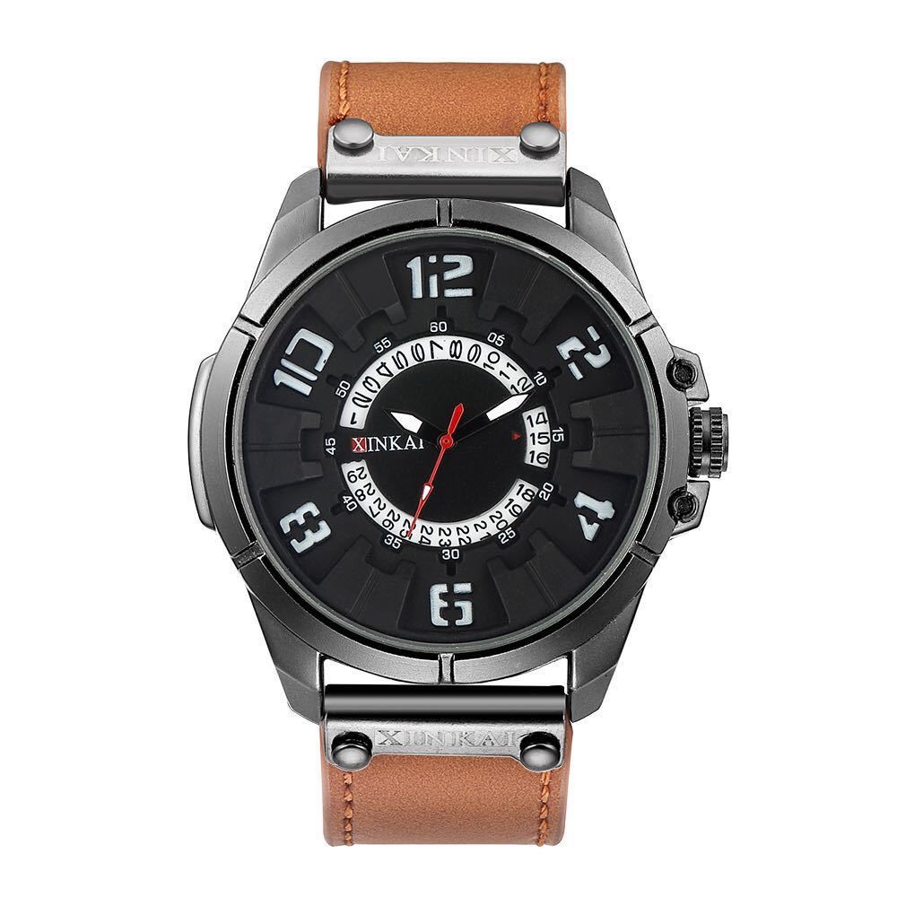 

New men's Quartz strap calendar hollow out literal trend leisure belt Watch, Black