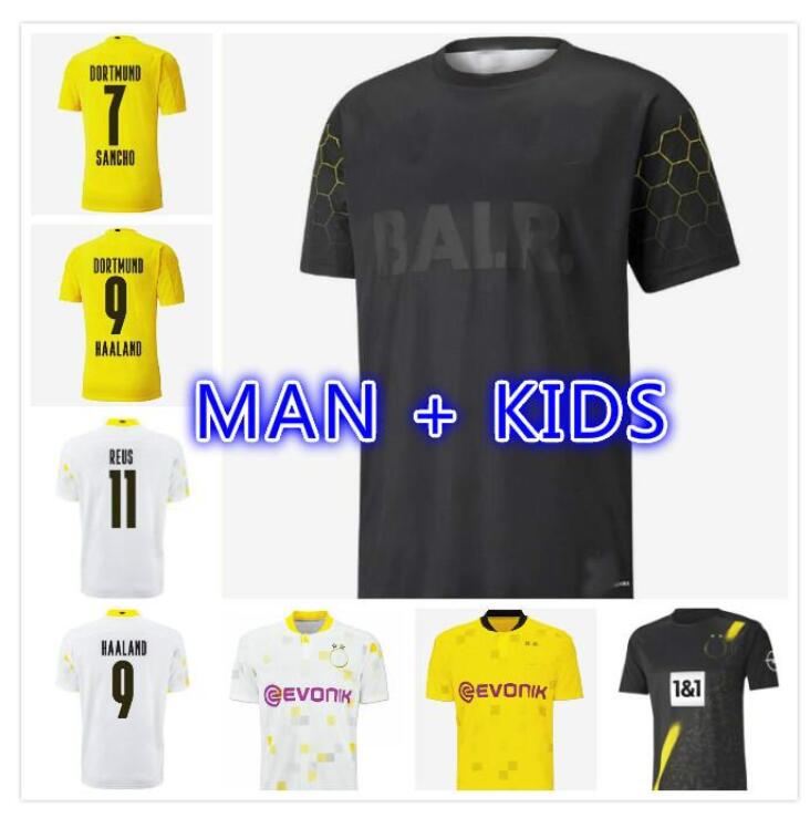 

MAN + KIDS 20 21 Dortmund REUS Guerreiro Jerseys SOCCER 2019 2020 Blackout SANCHO HUMMELS HAALAND sport shirt 2020 BRANDT, Black;yellow