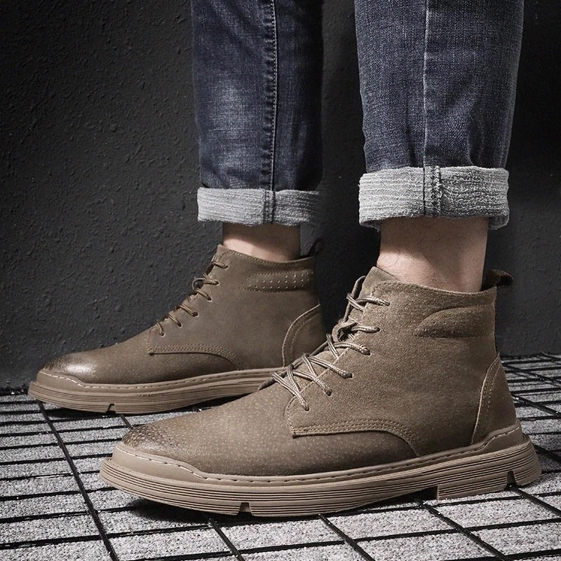 

Ankle boots with fur warm men snow boots winter Lace-up men shoes cow suede leather fashion plush winter #Nu7I