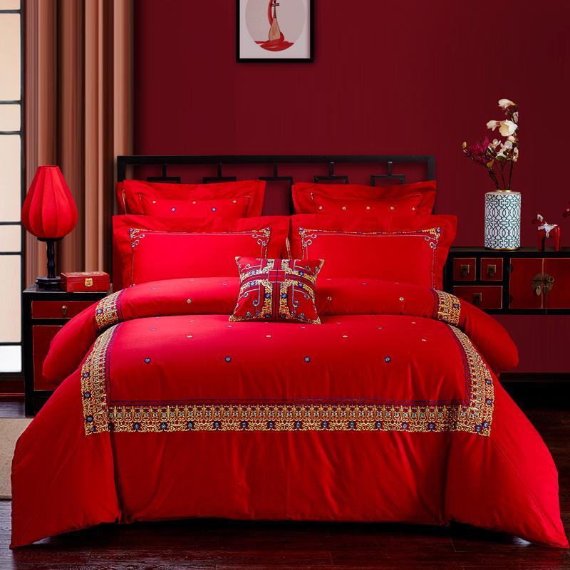 

Luxury Wedding Bedding Set 100%Cotton Silky 4/7pcs King Queen Size Embroiderey Pattern Bed Set Cover Bed Sheet Duvet, White