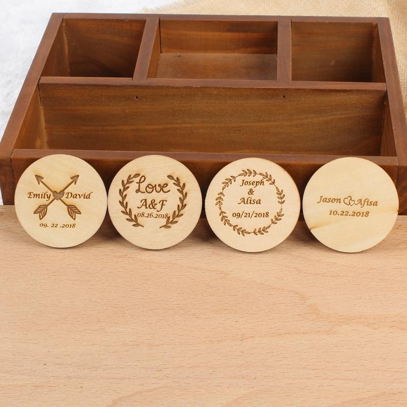 

2pcs Custom engraved logo Fridge Magnet Personalized Wooden Wedding Refrigerator magnet birthday party supplies