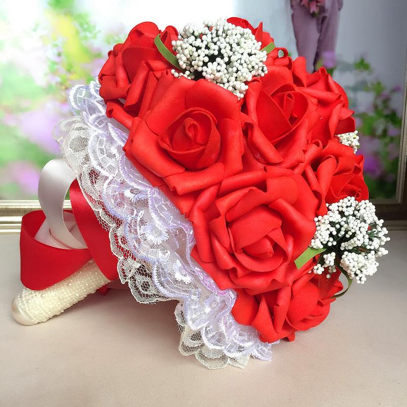 

New Bouquet Artificial Rose Flowers PE Foam Bridal Throw Bouquet, Bridal Bouquets 30 flowers Wedding Bouquet Hand Flower 3 Color, Pink