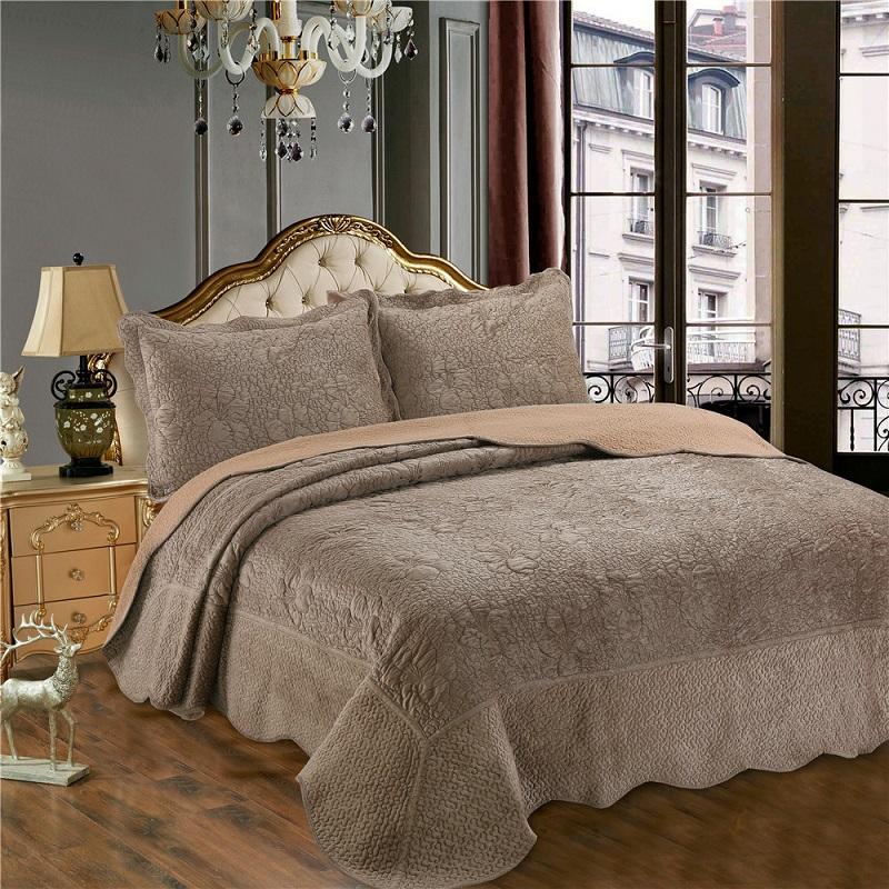 

Winter Plush Bedspreads Cotton Quilt Set 3PCS/2pcs Embroidery Quilted Quilts Bed cover  Twin Size Coverlet Blanket On Bed, No3