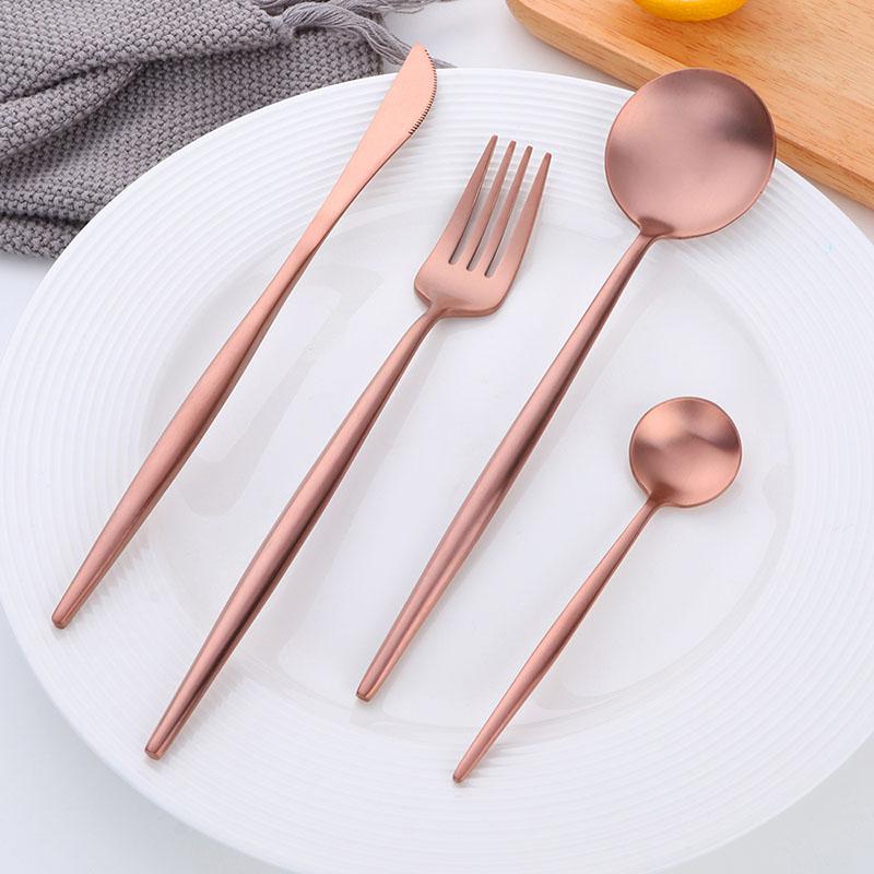 

Factory 4pcs Blue Gold Fork Spoons Knives Titanium Tableware Set 18/10 Stainless Steel Eco Friendly Products Utensils Table