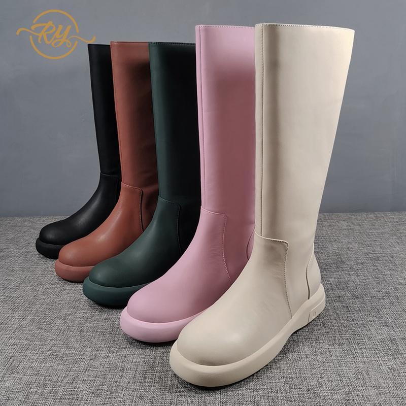 

RY-RELAA Europe station Genuine Leather Autumn and winter boots 2020 fashion Platform boots ins style Womens High tide new, Creamy-white