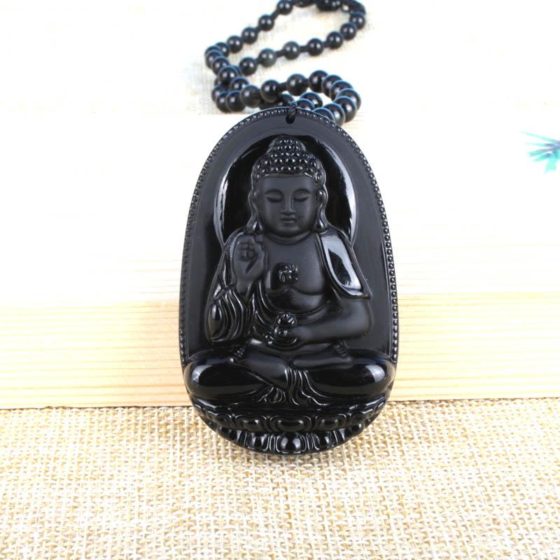 

Drop Shipping Natural Black Obsidian Stone Carved Buddha Lucky Amulet Pendant Necklace For Women Men pendants Jewelry