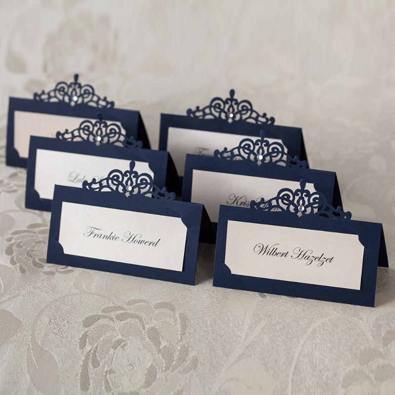 

24 Pieces Navy Laser Cut Name Place Card Wedding Decor Party Table Decoration Chic Pearlescent Table Card Centerpieces Supplies