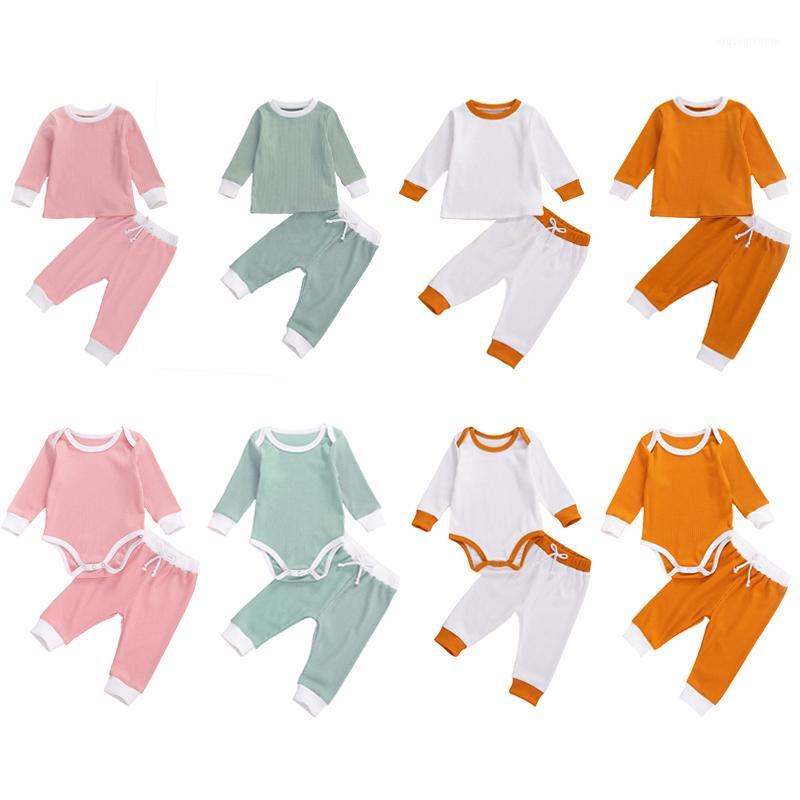 

4 Colors Newborn Baby Girls Boys Clothes Sets Solid Long Sleeve Romper/Tops Pants 2pcs Autumn Outfits1, Romper white