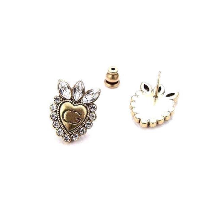 

Luxury jewelry Designer Jewelry Women Earrings Crystal heart Stud with letter stamp Brass gold plated pearl earring elegant fashion