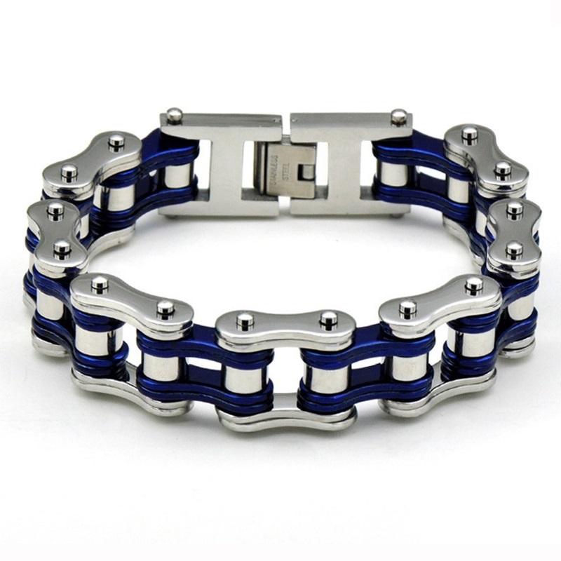

Men Women 316L Stainless Steel Blue Bike Biker Bracelet Punk Rock Bicycle Chain 16mm Large Motor Chain Bracelet multiple colour