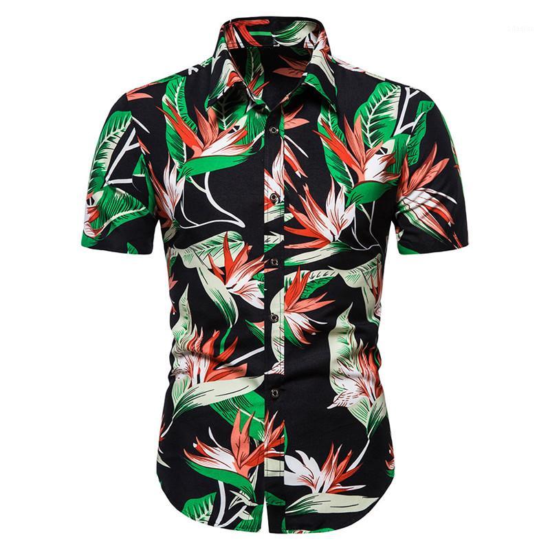 

Camisa Hombre Men Shirt Hawaiian Shirt Summer Short Sleeve Top Blusas Feminina Leaf Print Slim Fit Clothes Dropshipping1, Black