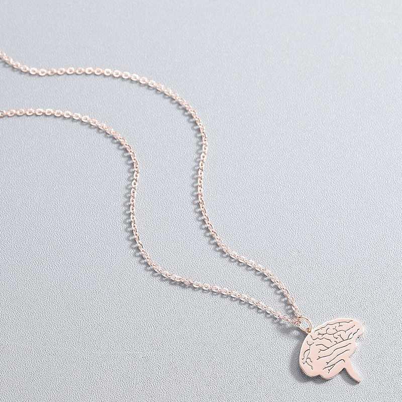 

chain necklace women stainless steel necklace pendant on the simple Steel Human brain pendant rose gold fashion jewelry1
