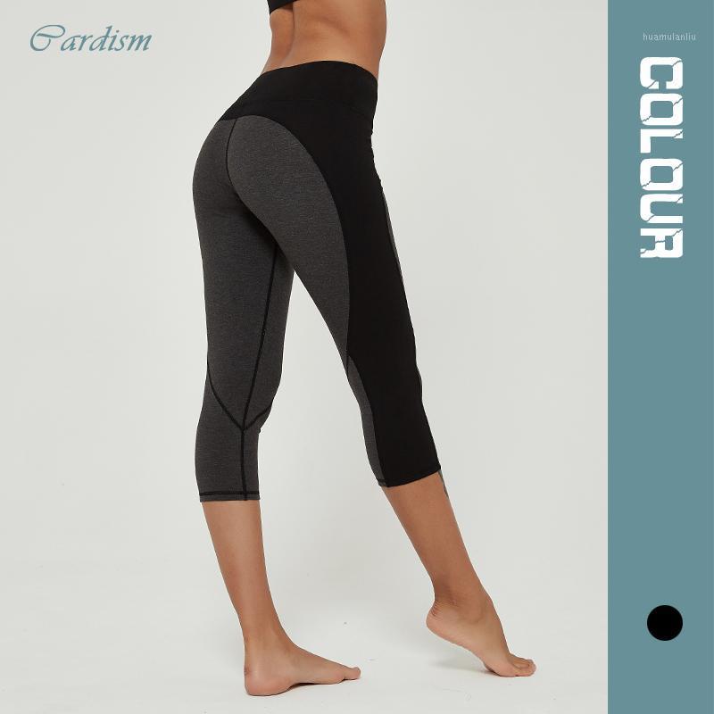 

Cardism High Waist Women's Yoga Pants Sports Leggings For Fitness Calf-Length Running Push Up Sweatpants Splicing Women Pants1, Black