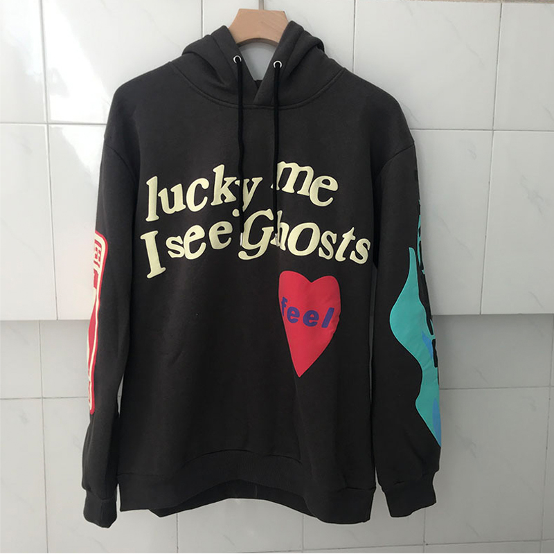 

3D Foam Printing Kanye West Loose Hoodie Lucky Me I See Ghosts Red Heart Feel Sweatshirts Kids See Ghosts CPFM.XYZ Pullover Y0121