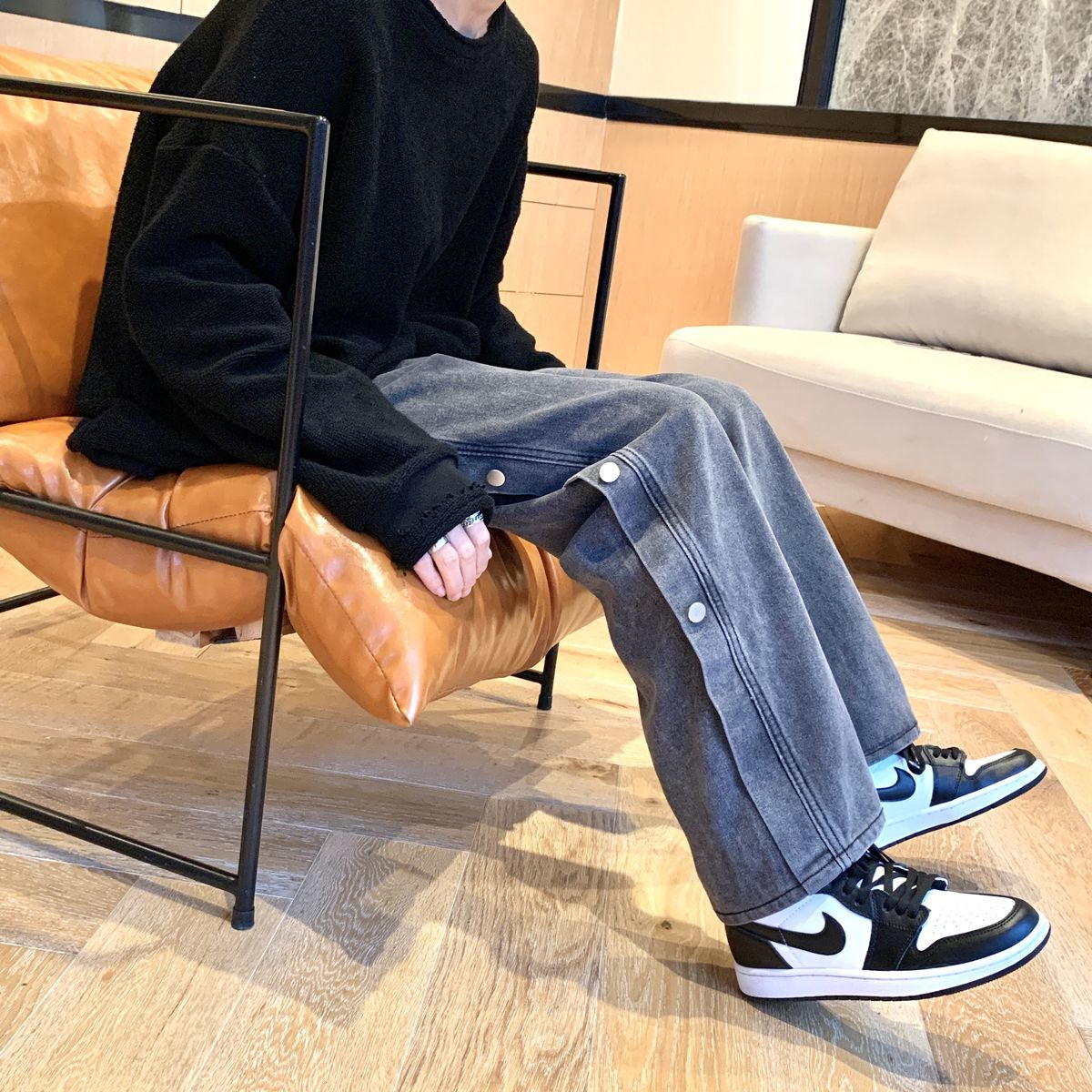 

Men's Spring 2021 and Winter New Buttoned Wide Brim Pants Fashion Young Clothes 9SEL, Blue
