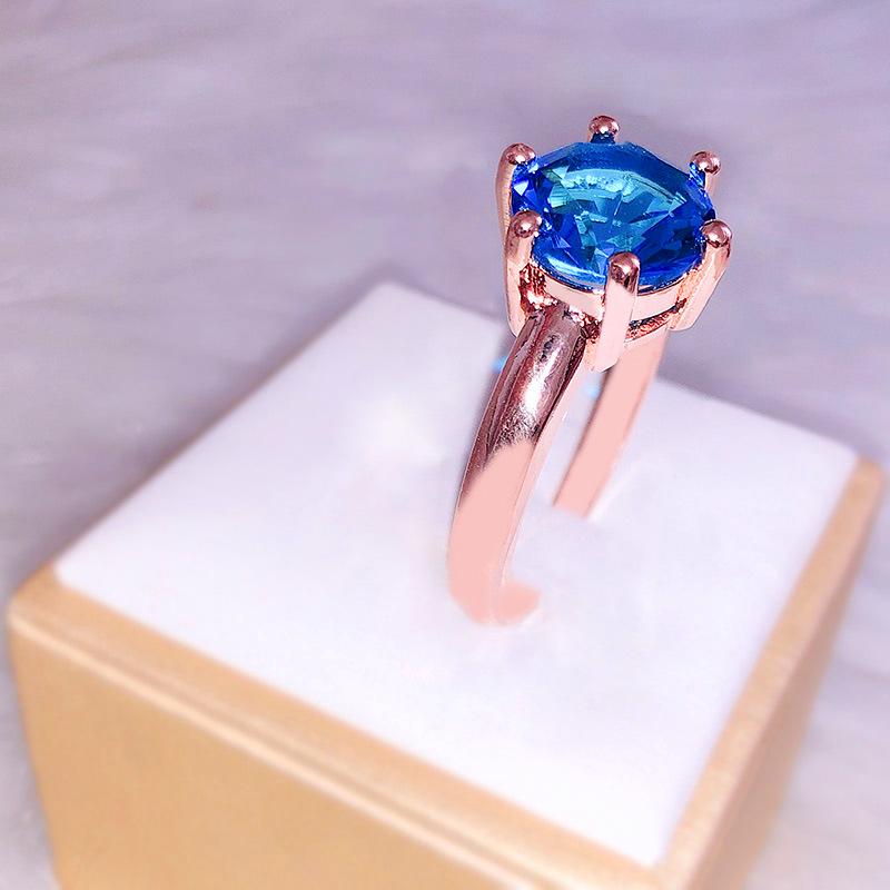 

Wedding Rings Light Luxury Rose Gold Six Single Large Blue Zircon Glossy Face Ring Band Promise Engagement For Women