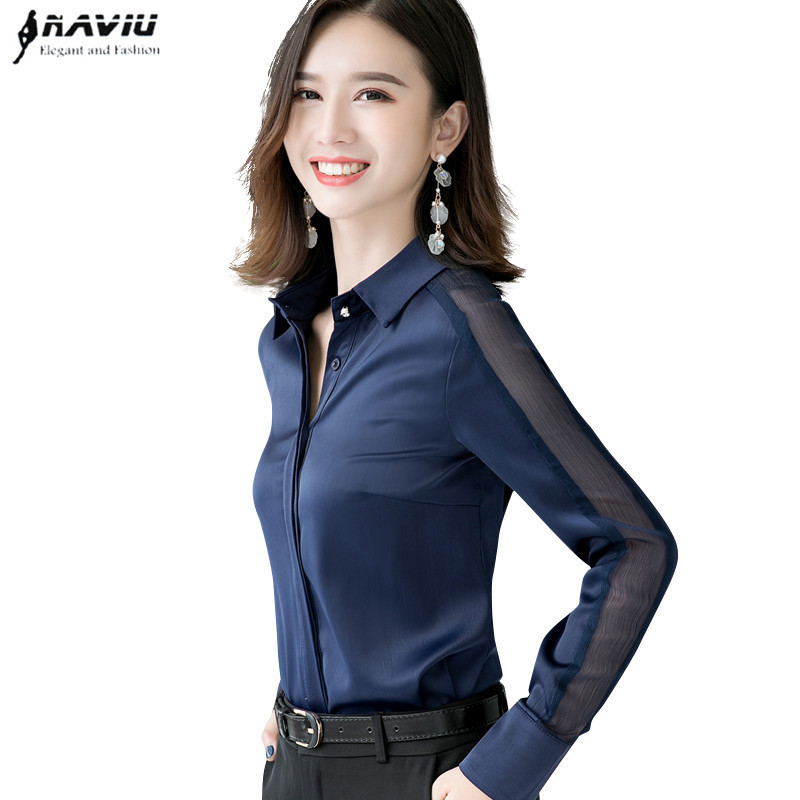 

Fashion women shirt 2019 Spring autumn New temperament long sleeve formal slim satin blouses office ladies plus size work tops T200321, White