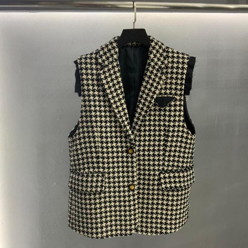 

2020FW Autumn High Quality Women Plaid Tweed Vest Coat For Female Sleeveless Jacket Gdnz 10.11, Beige