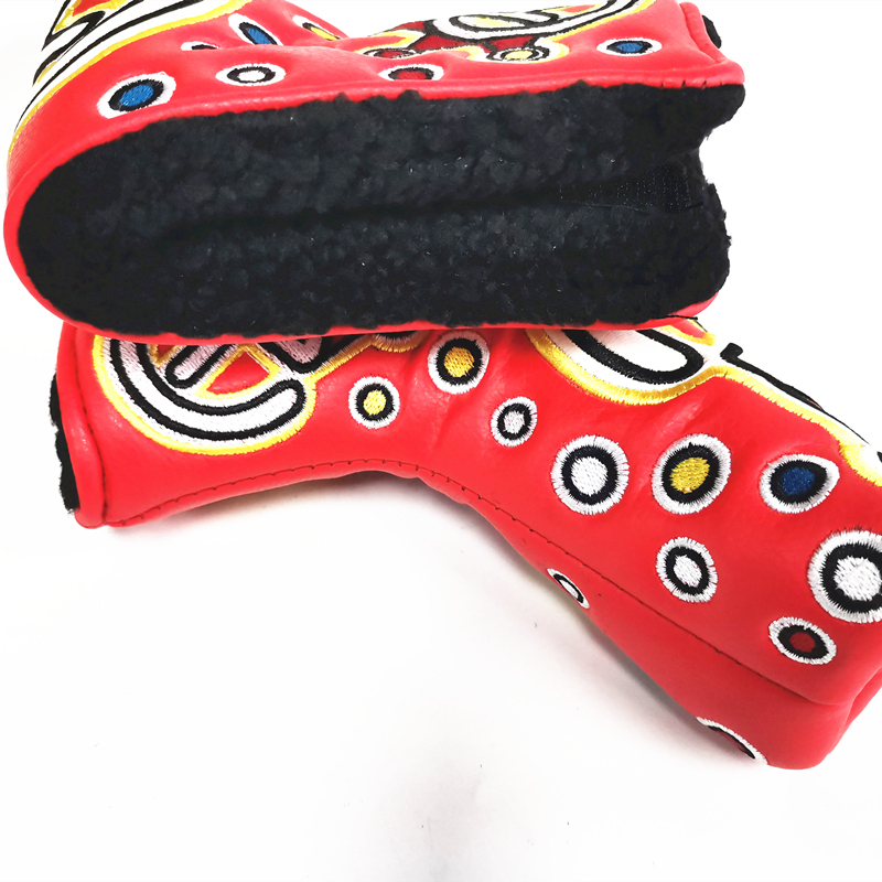 

Crown T Golf Putter Cover Golf Blade Head Cover Circle Embraidery Orange Red Color