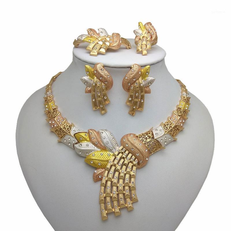 

Kingdom Ma New Necklace Earrings Ring Jewelry Sets Multicolor Bridal Wedding Dubai Gold Color Big Jewelry Sets for Women1
