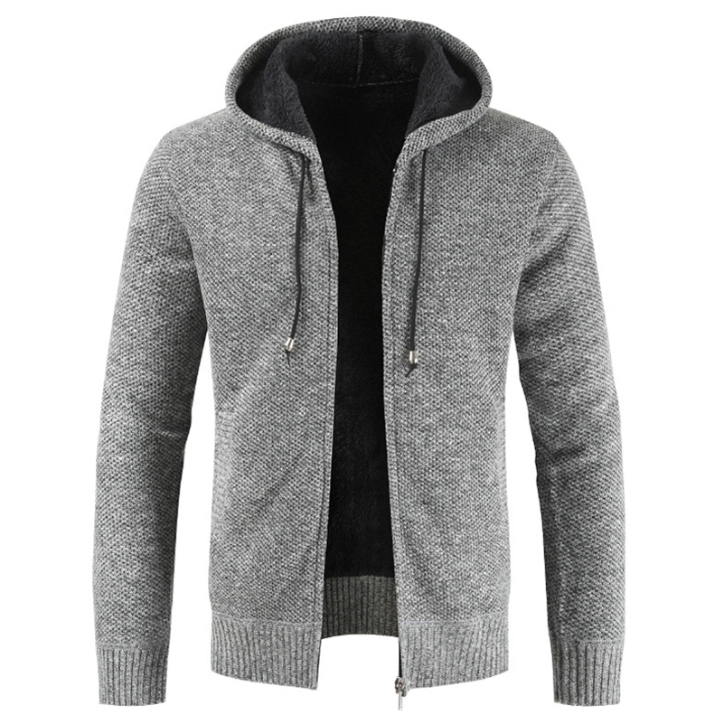 

Men's Winter Thick Casual Sweater Cardigan Cotton Hooded Men Autumn Fashion Knitwear Outwear Warm Sweater Jumper Coat Men 201117, Black