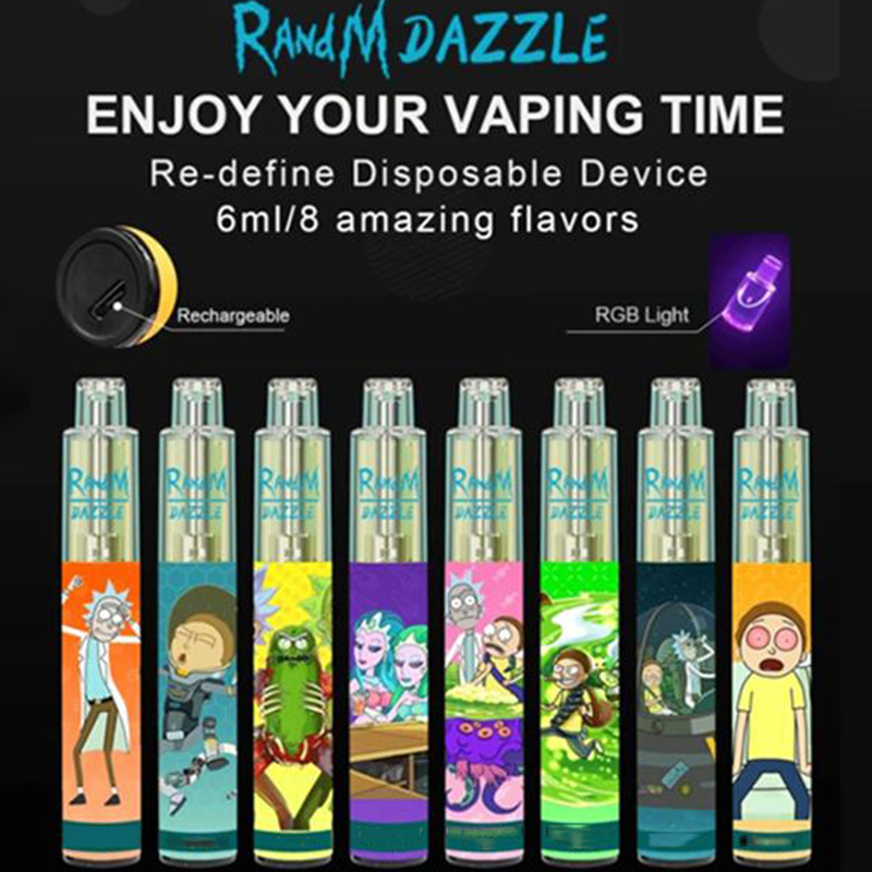 

Original RandM Dazzle Disposable Pod Device Kit 1100mAh Battery 2000 Puffs Prefilled 6ml Cartridge Vape Pen With RGB Light Vs Bar XXL