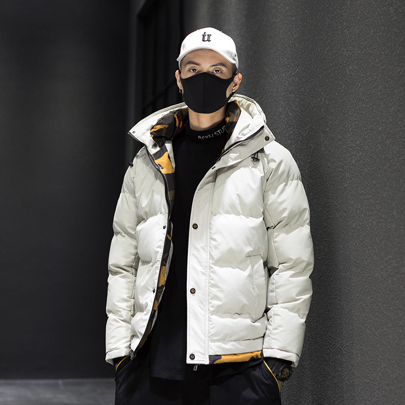 

2021 Winter Trendy New Hooded Men's Embroidery Letter Camouflage Cotton Jacket Men Clothing Fashion Tops P6ix, Black