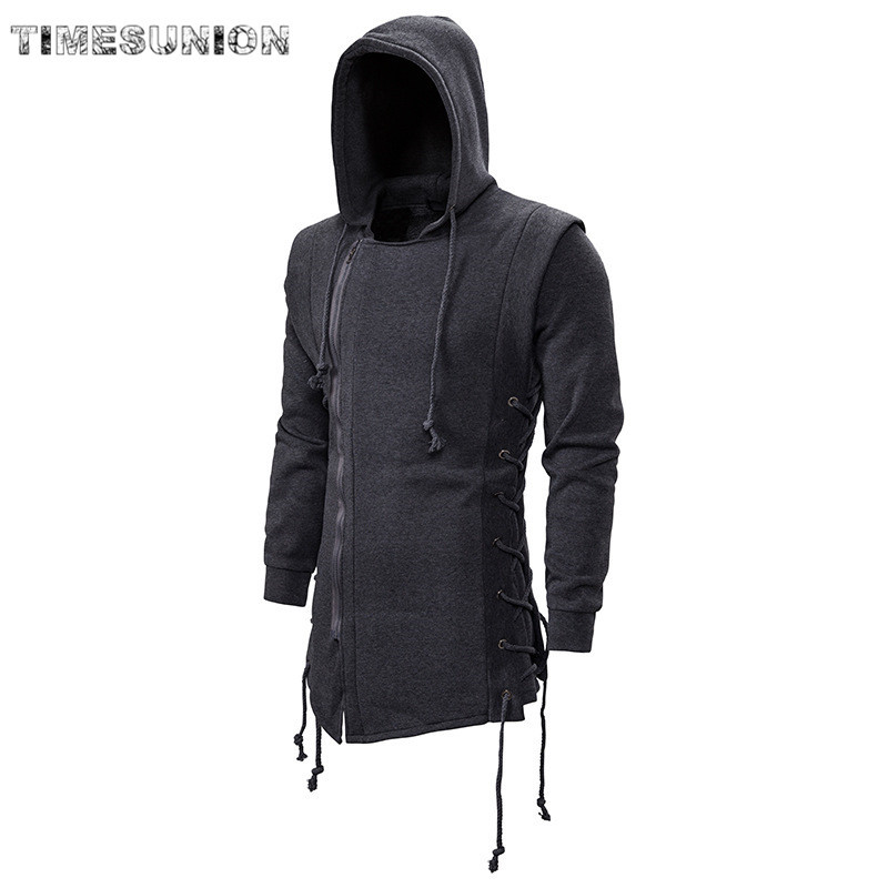 

Assassin Creed Hoodies Men 2020 Fashion Hooded Loose Coat Zipper Hoodies with Side Lashing Crossed Plus Size Sweatshirt Men, Dark grey