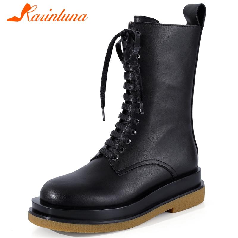 

Hot Sale Plus Size 40 Top Quality Plartform Cow Leather Low Heels Sloid Autumn Winter Real Leather Footwear, Black
