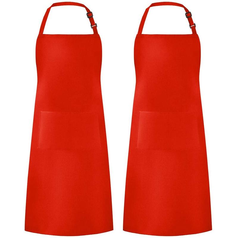 

2 Pack Adjustable Bib Apron Resistant with 2 Pockets Cooking Kitchen Aprons for BBQ Drawing, Women Men Chef, Red