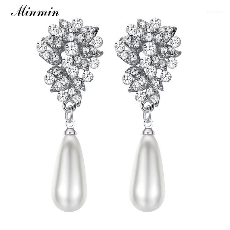 

Minmin Teardrop Simulated Pearl Long Earrings for Women Crystal Earrings Bridal Wedding Engagement MEH10241