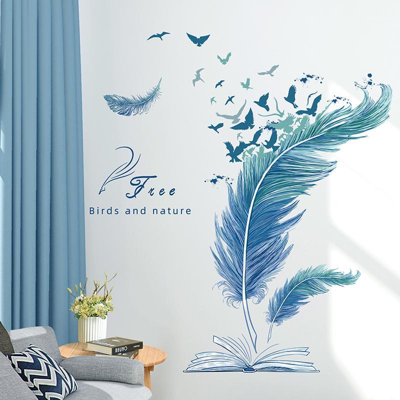 

shijuekongjian] Cartoon Feathers Wall Stickers DIY Birds Wall Decals for House Living Room Kids Bedroom Wardrobe Decoration1