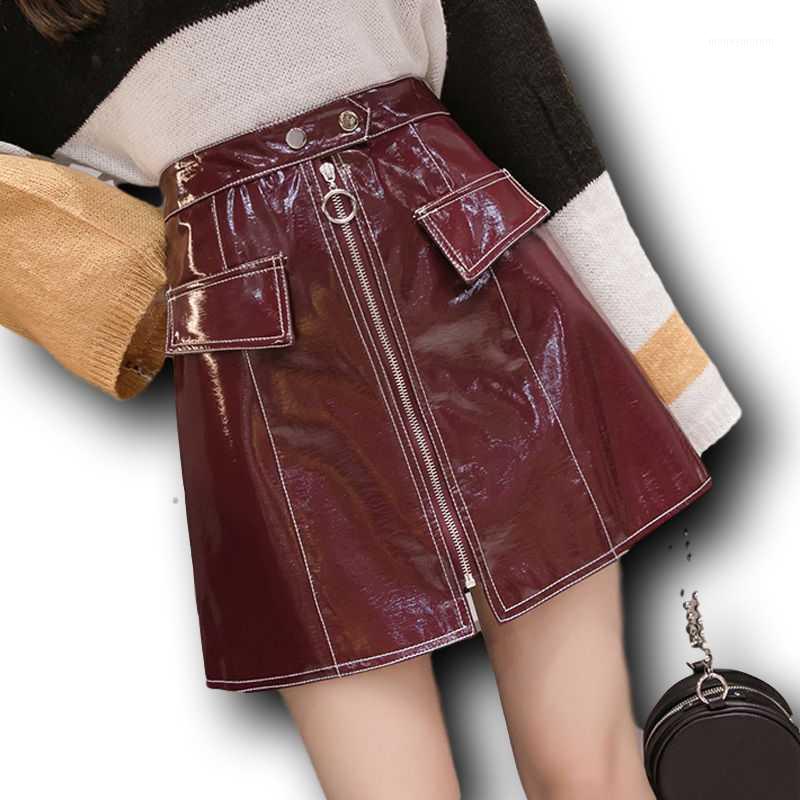 

Fashion Autumn Winter PU Leather Skirt High Waist Sexy Zip Straight Mini A Line Elegant Bodycon Skirts Black1, Black