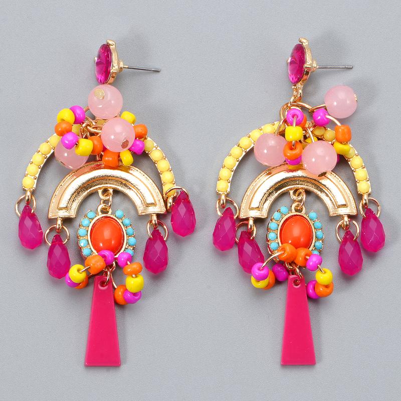 

Wholesale JURAN Boho Drop Statement Earrings Ethnic Resin Beaded Earrings For Women Handmade Big Dangle Earing Fashion Jewelry