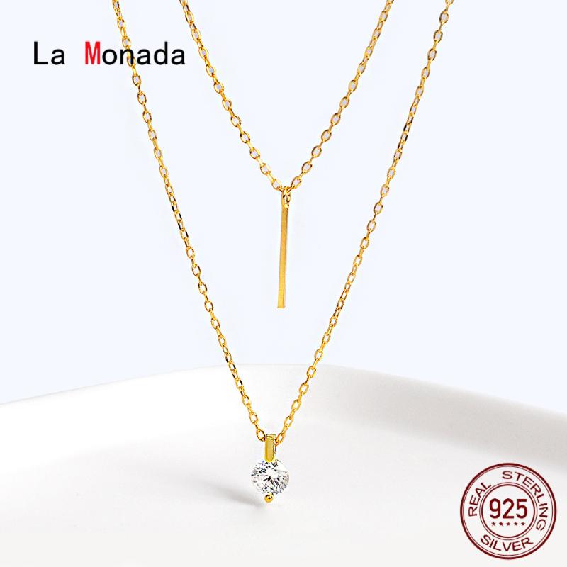 

La Monada Women's Necklace 925 Silver Chains Woman On Neck Double Layer Pendant Fine Jewelry For Women Necklace Silver Girls