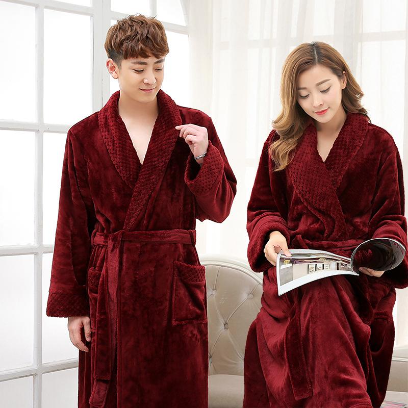 

Winter Flannel Nightgown Men's Pajamas Thickened Enlarged Women Lovers Bathrobe Long Shower Towel Bathroom Wholesale Lots Salon, Pink