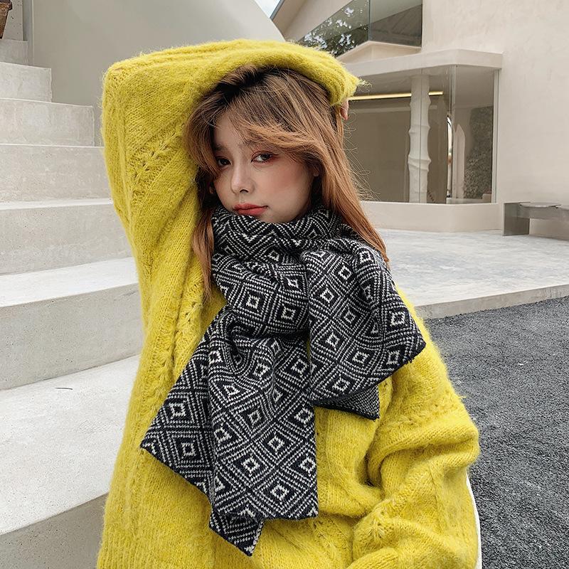 

2021 Korean autumn winter new cashmere imitation thickened warm women's scarf geometric pattern couple student scarf warm shawl