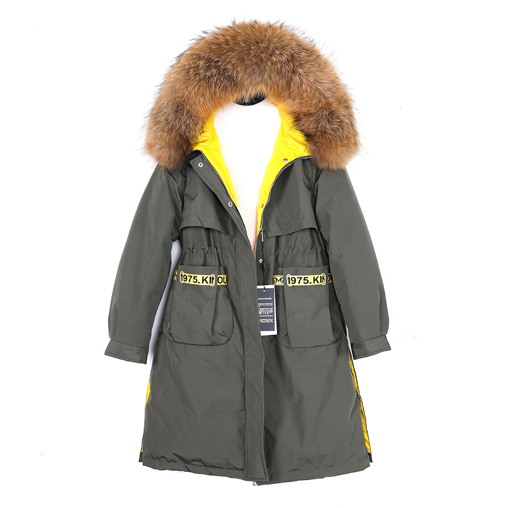 

2021 New Winter Coat Skin White Duck Down Long Leather Jacket Collar IPTN, 01