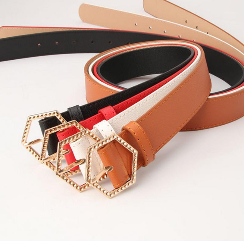 

2020 New Trend Hexagon Alloy Buckle Women's Belt Fashion Korean Wild Girl Clothing Decorative Belt1, White