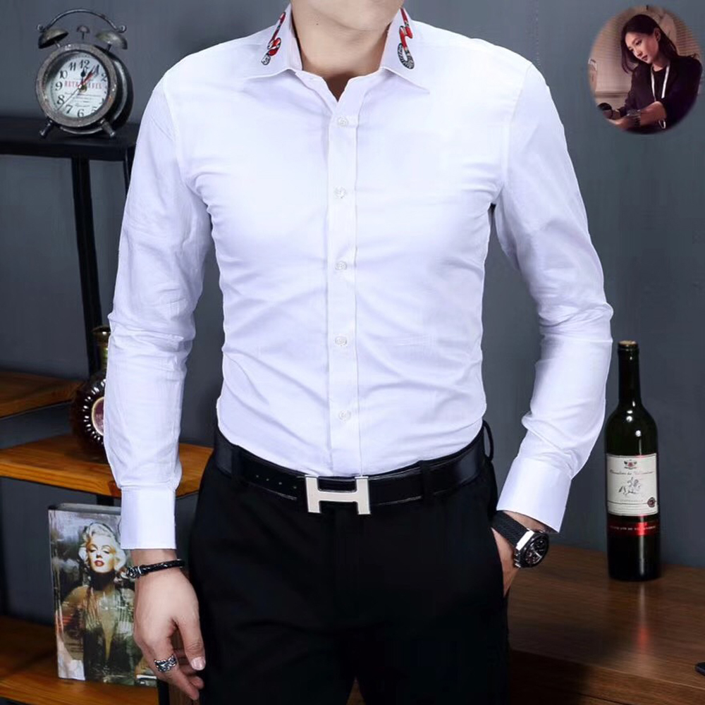 

Solid Casual Men Clothing Long Sleeve Shirt Male Top Quality Pure Cotton Plus Size Dy2127 Grno, White