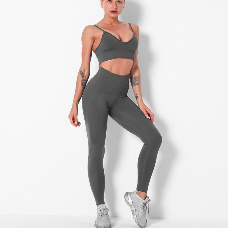 

Nylon Quick Drying Yoga Beauty Set Professional Sports Running Seamless Fitness Bra Set, Black