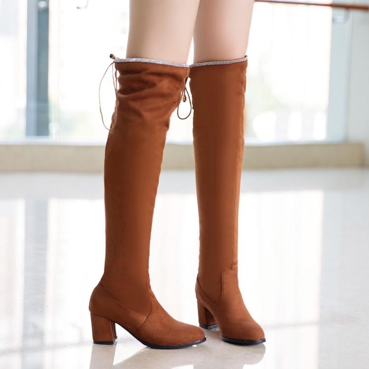 

Big Size 11 12 13 14 15 16 17 18 19 Fashion boots with suede tip, thick heel, high heel, boots and straps at the back, Black