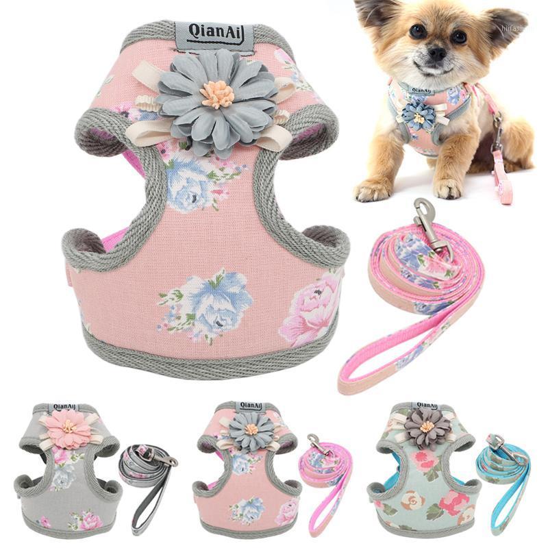 

Dog Harness Leash Set Fashion Lovely Floral Breathable Adjustable Cat Harness Vest for Small Medium Dogs Cats Leashes Outdoor1