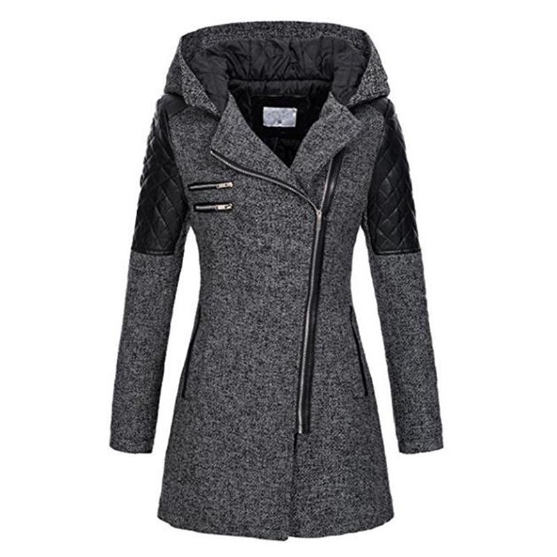 

Hot Sale Women Windproof Overcoats Winter Hooded Coat Autumn Zipper Slim Outerwear Spring Fashion Patchwork Black Female Warm