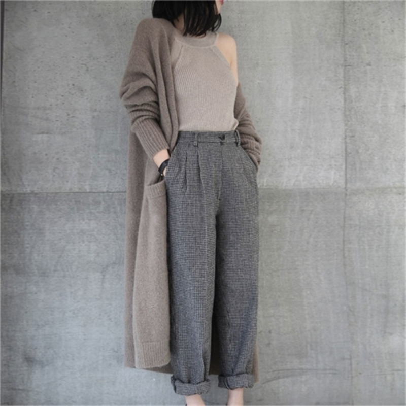 

New Spring Long Female Knitted Casual Lazy Cardigan Sweater Jacket 5u6v, Black.