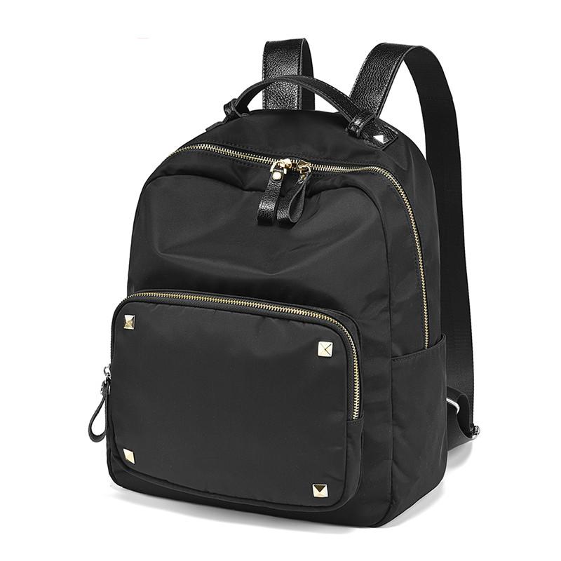 

New Design High Quality Brand Waterproof Nylon Women Backpack Solid Color Fashion Waterproof School Bag Backpacks For Teenagers, Black
