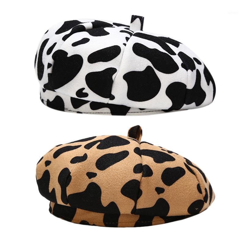 

Women Winter Vintage French Woolen Beret Cap Milk Cow Printed Harajuku Adjustable Octagonal Painter Newsboy Beanie Cap1, White